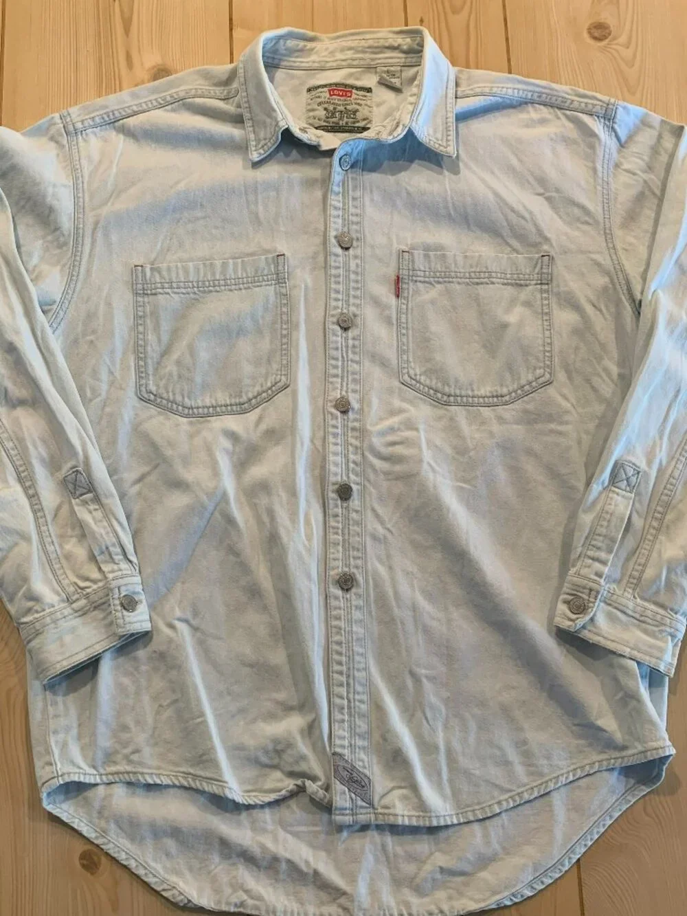 Vintage 90s Levi's Levi Strauss Retro Grunge Punk Indie Bleached Denim Shirt L